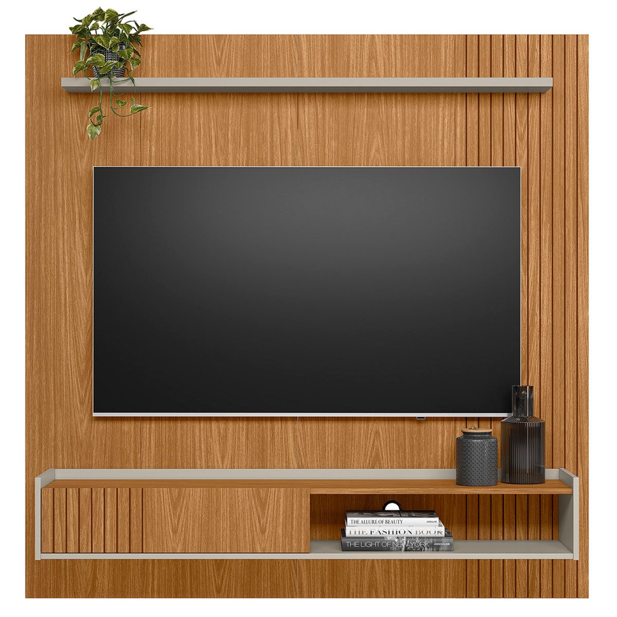 Painel para Tv até 65" Frisado com Porta e Nicho Diana Nature/Off White