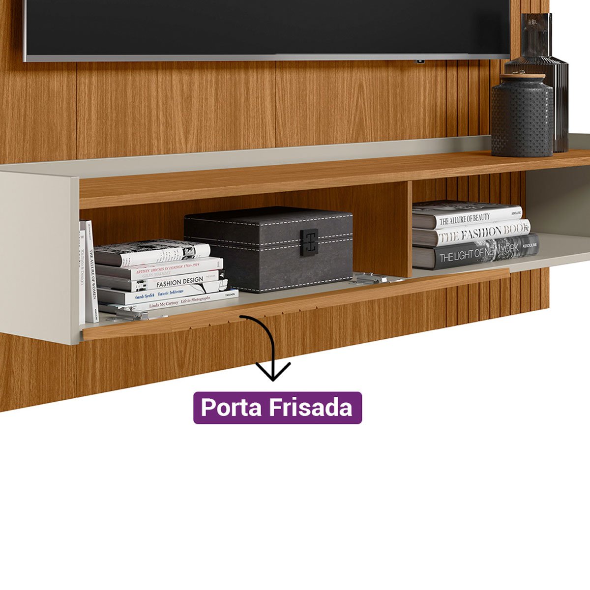 Painel para Tv até 65" Frisado com Porta e Nicho Diana Nature/Off White