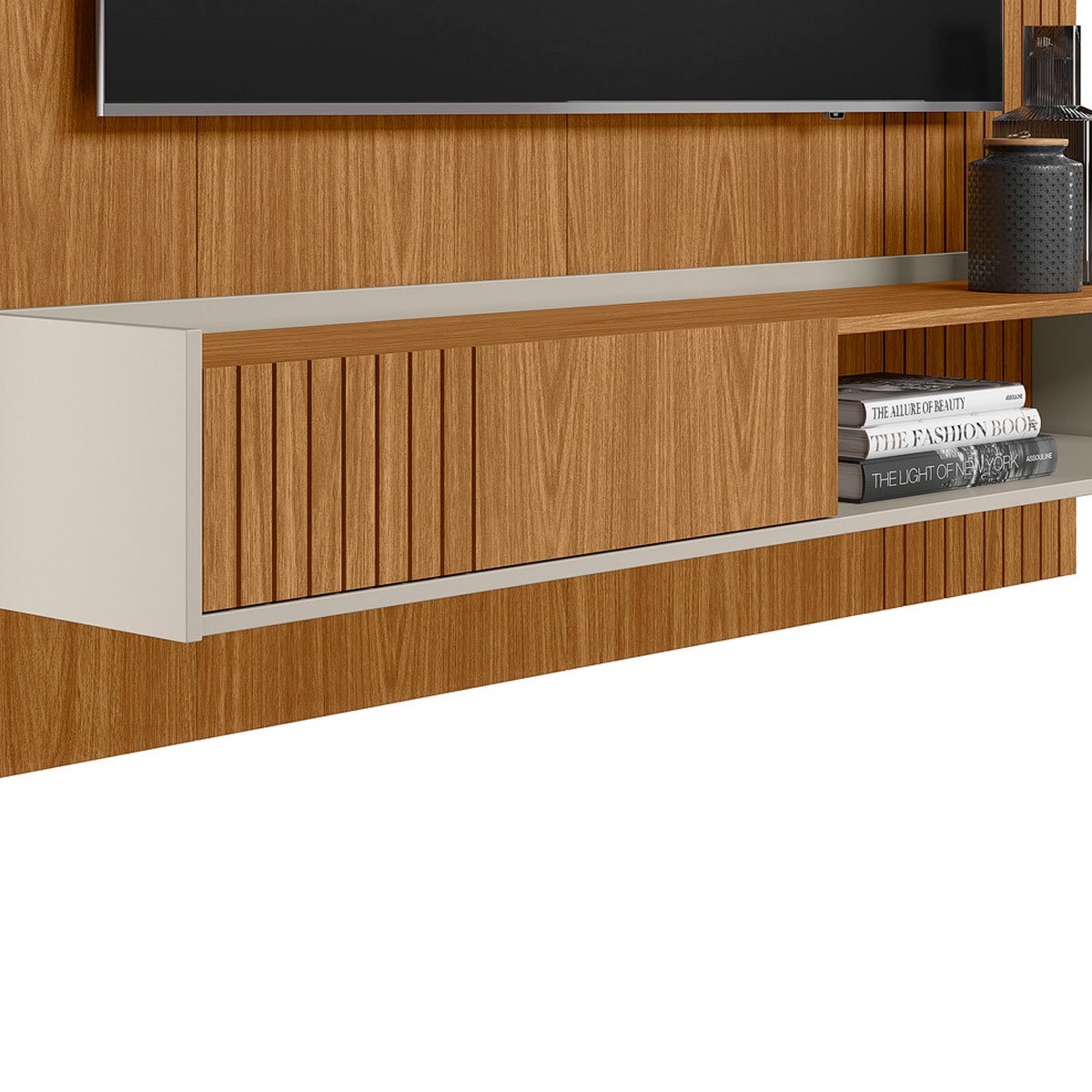 Painel para Tv até 65" Frisado com Porta e Nicho Diana Nature/Off White