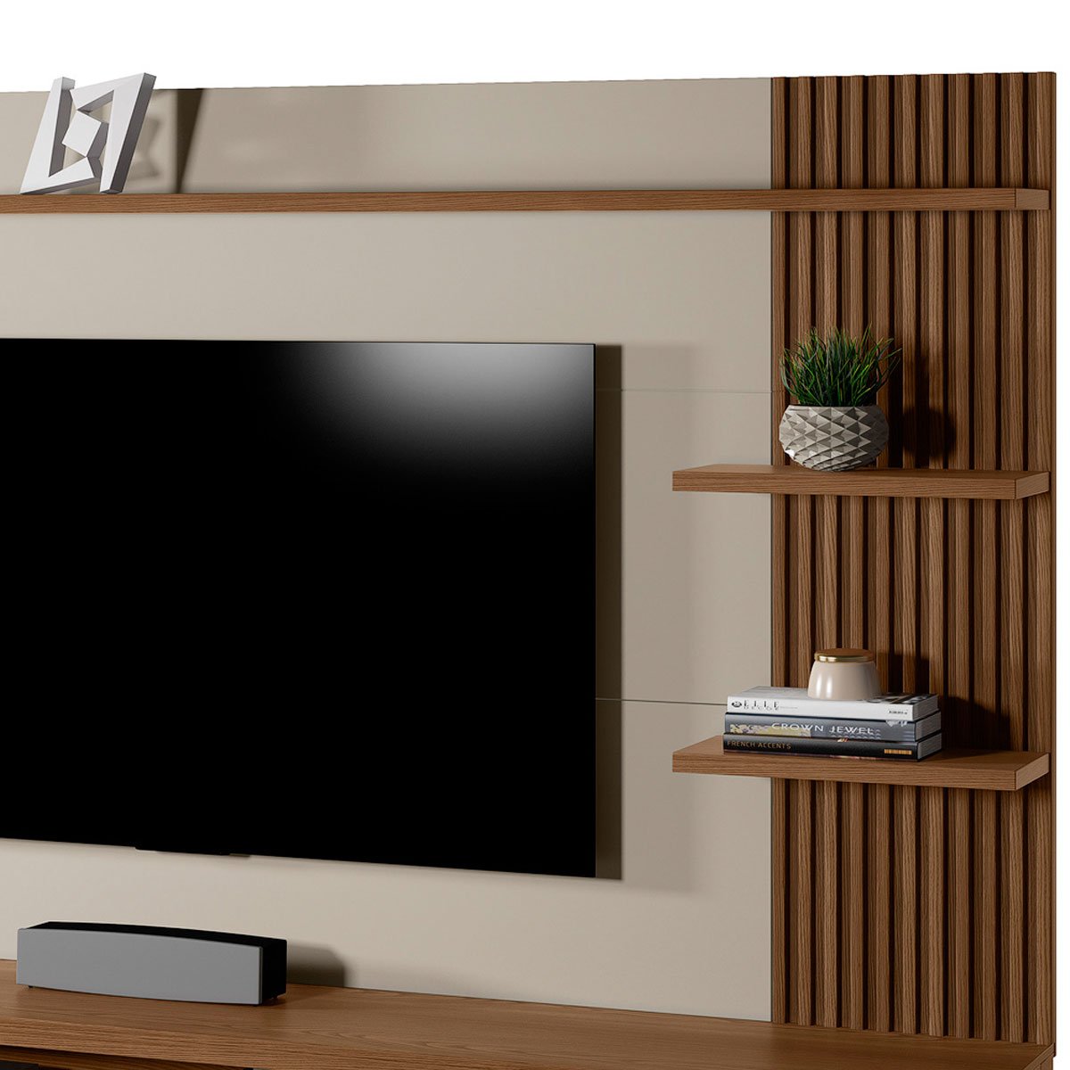Painel para Tv até 65" Ripado 2 Portas com Nicho Marianne Freijo/Off White