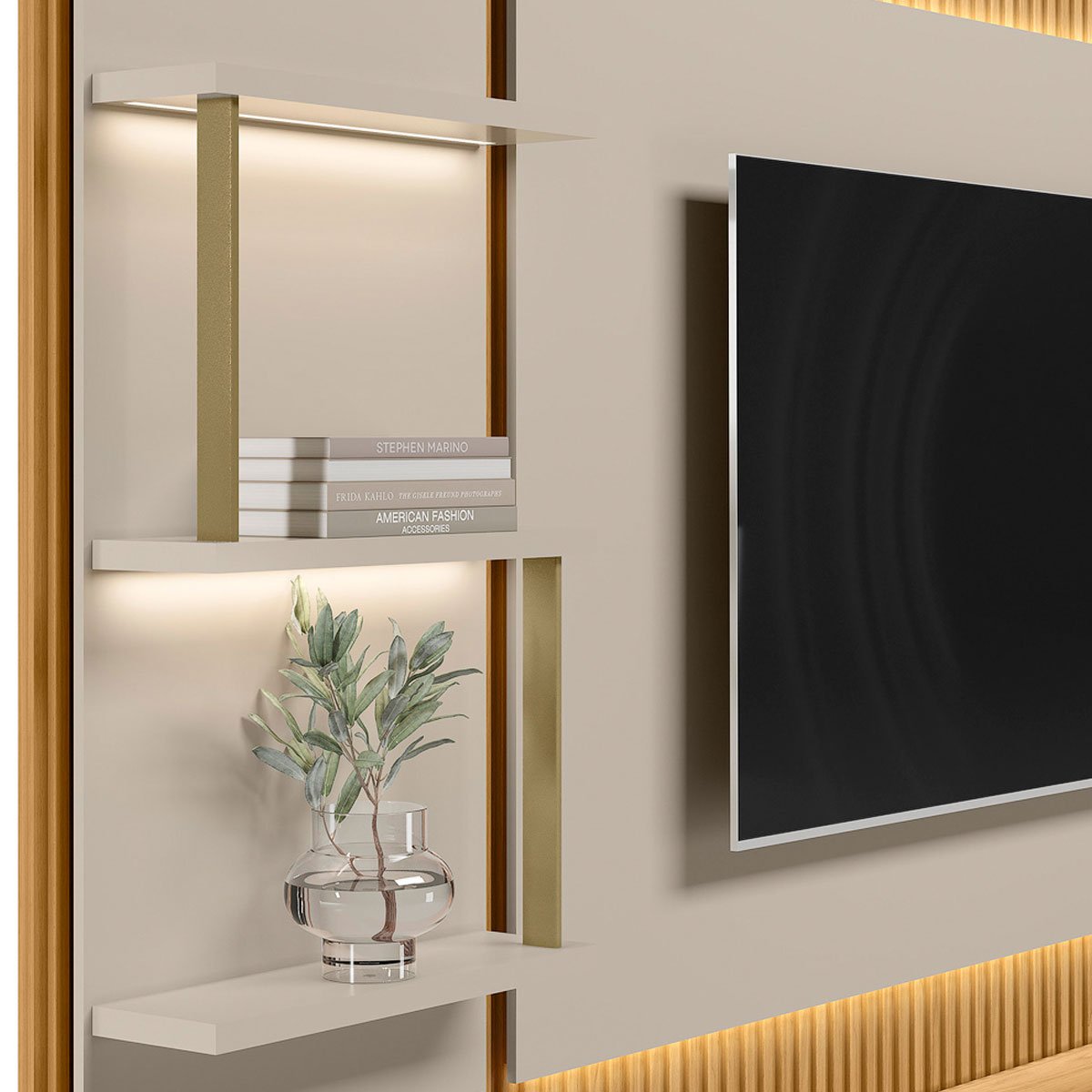 Rack Painel para Tv até 70" e 2 Módulos Laterais Paulina Tauari/Off White