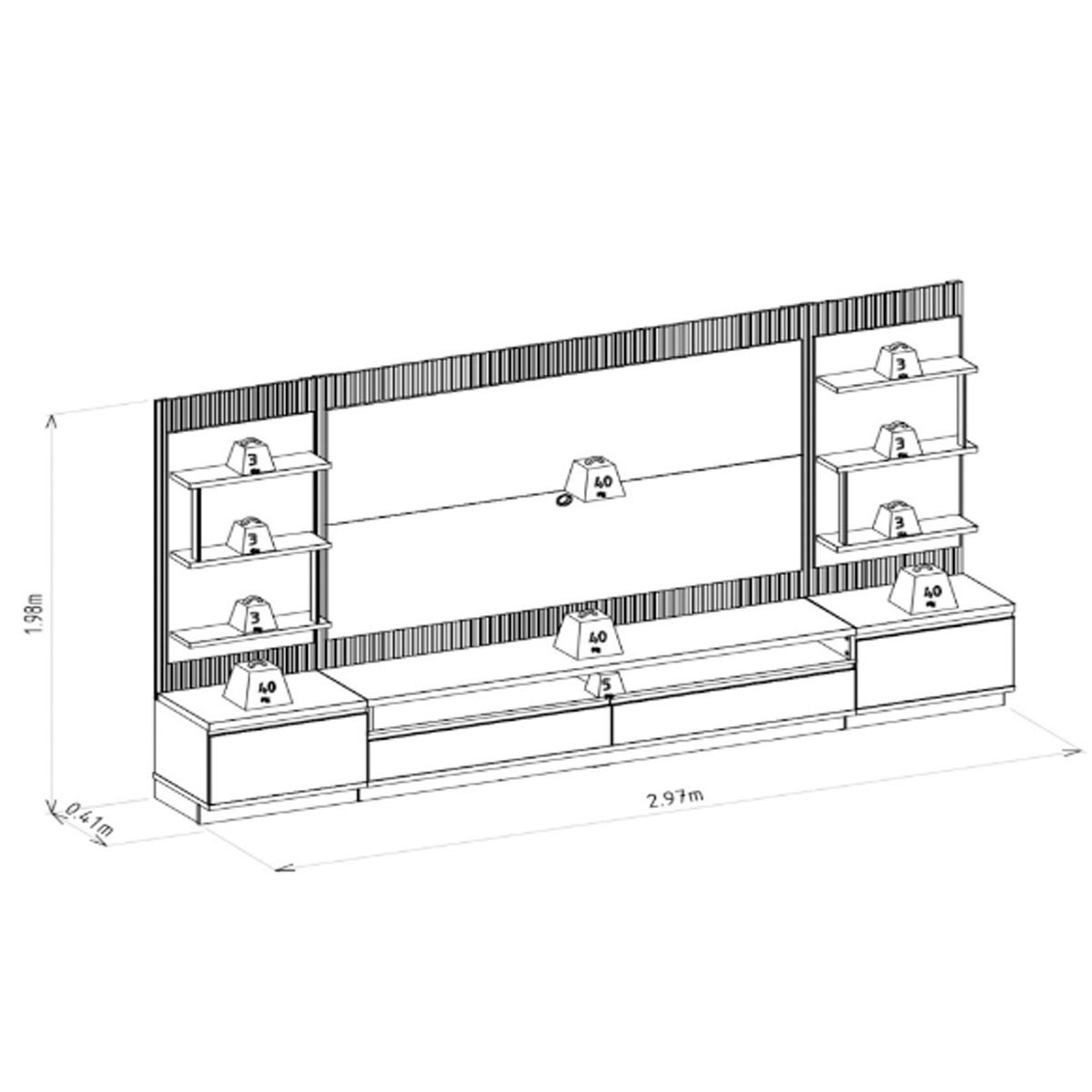 Rack Painel para Tv até 70" e 2 Módulos Laterais Paulina Tauari/Off White