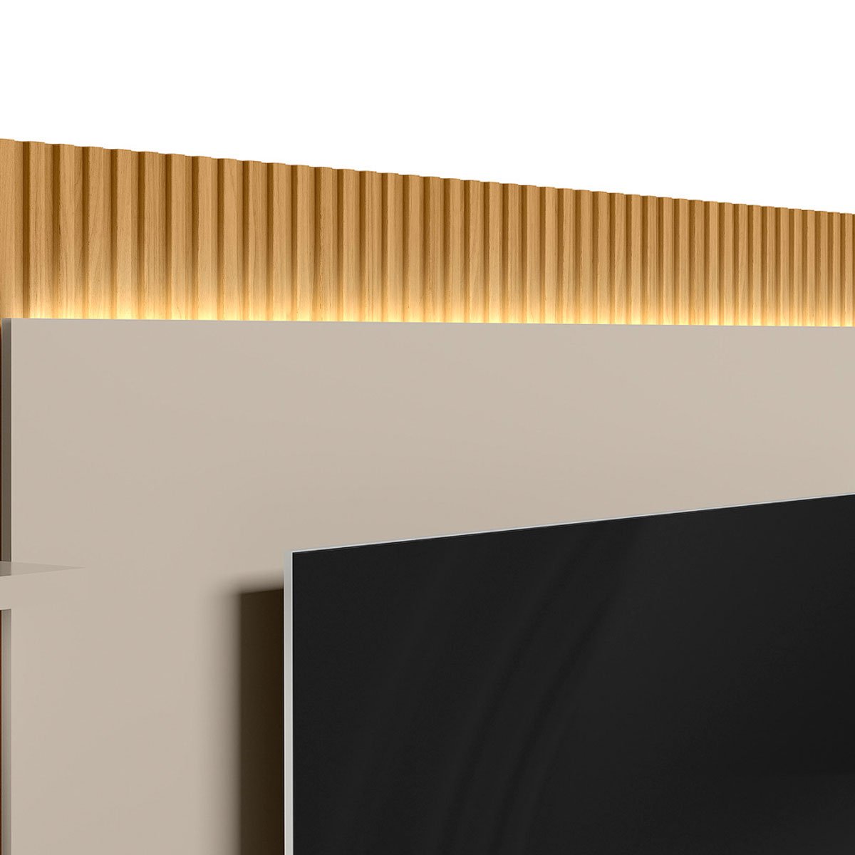 Rack com Painel Modulado para Tv até 70" Ripado Paulina  Tauari/Off White Fosco