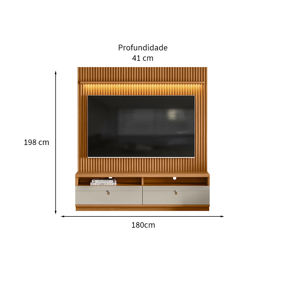 Rack com Painel para TV até 75 Polegadas Ouro Preto 2 GV Nature e Off White