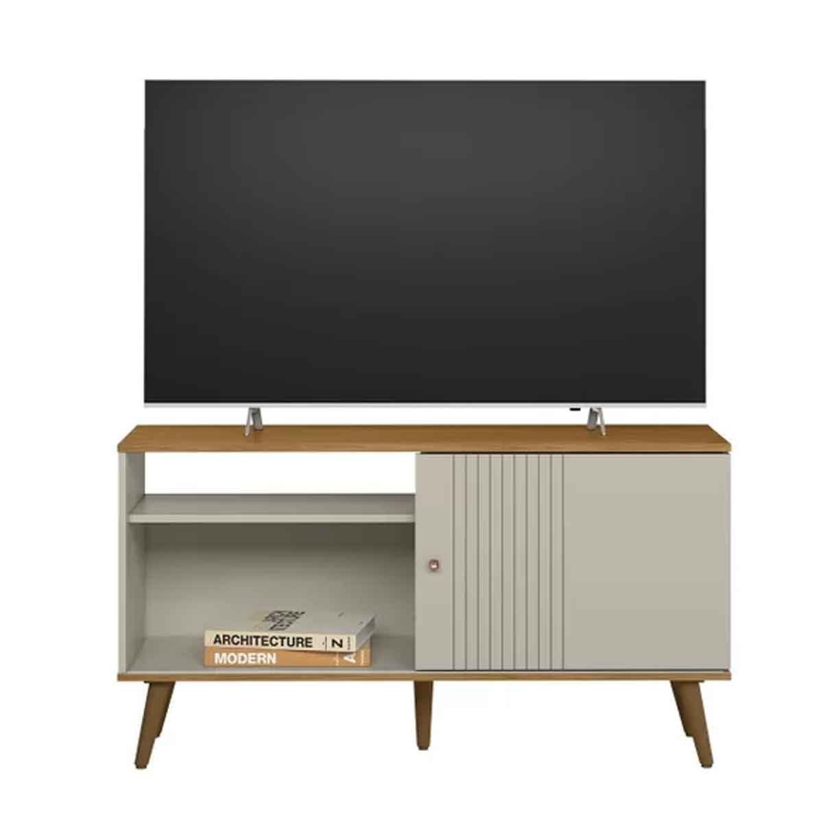 Rack para TV 50 Polegadas 1 Porta 1 Prateleira Rubro Nature/Off White