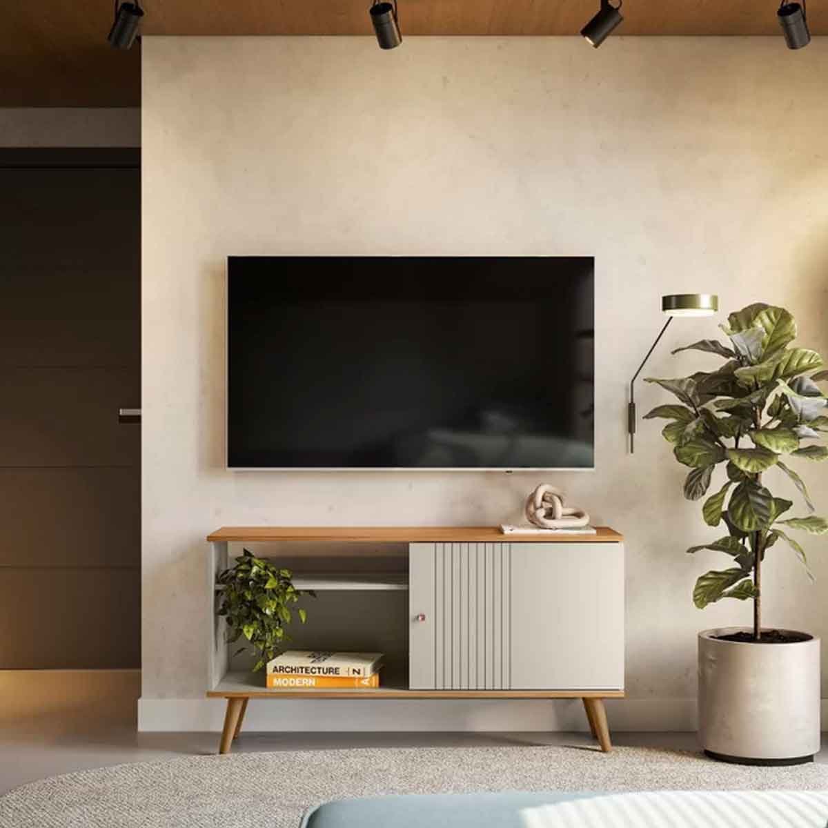 Rack para TV 50 Polegadas 1 Porta 1 Prateleira Rubro Nature/Off White