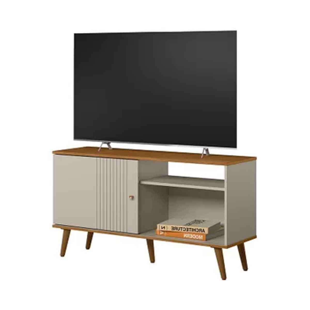 Rack para TV 50 Polegadas 1 Porta 1 Prateleira Rubro Nature/Off White