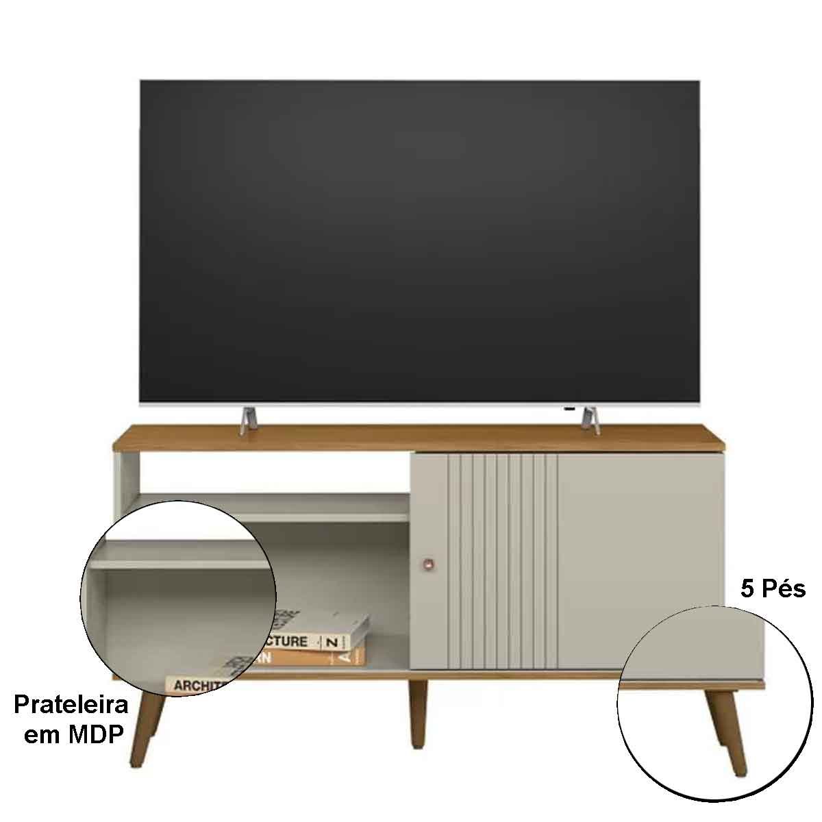 Rack para TV 50 Polegadas 1 Porta 1 Prateleira Rubro Nature/Off White