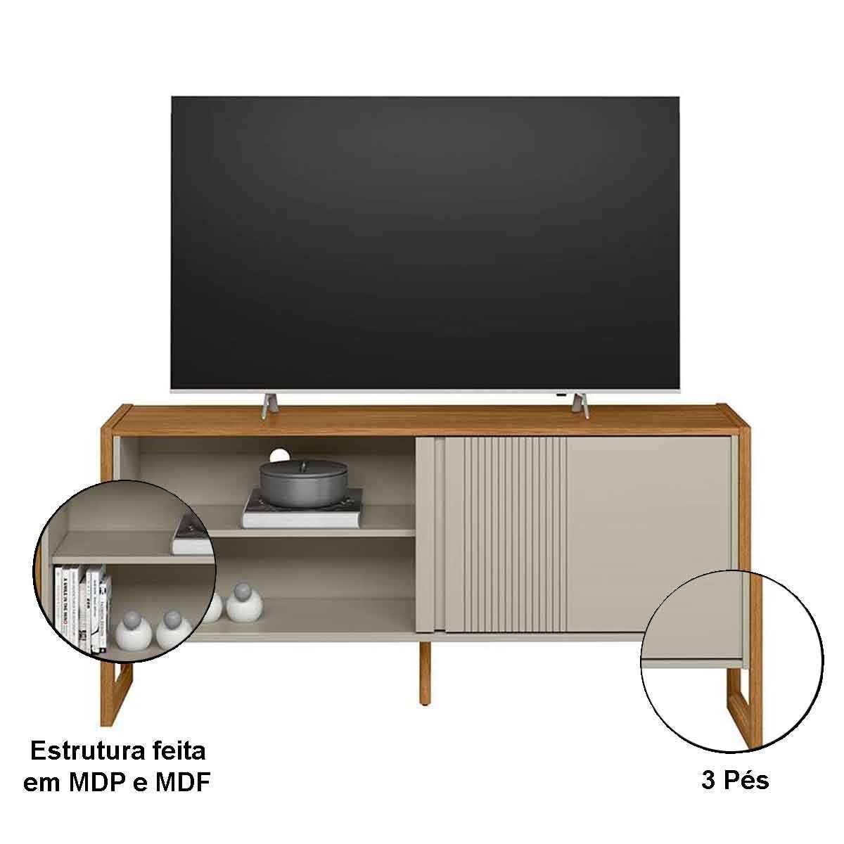Rack para TV 55 Polegadas 1 Porta 1 Prateleira Golden  Nature/Off White