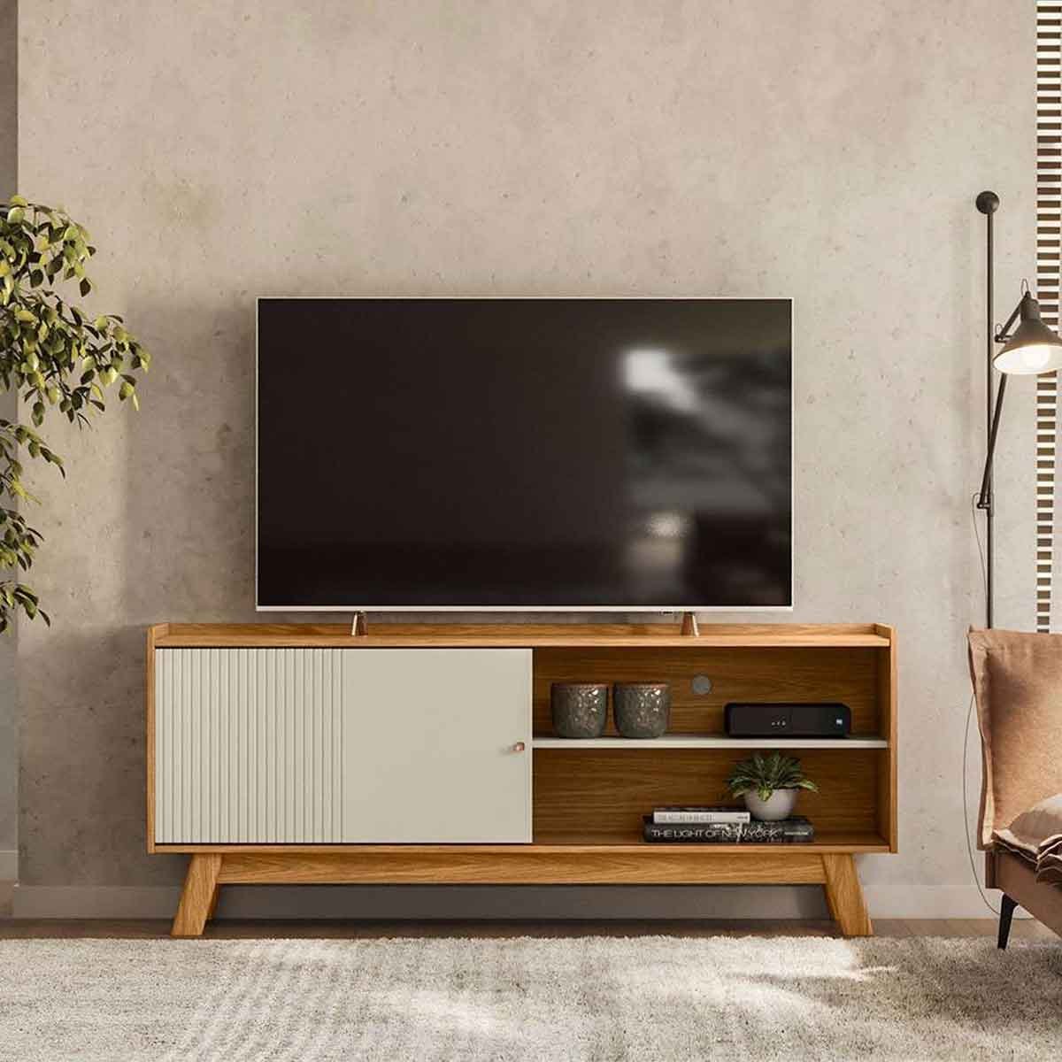 Rack para TV 65 Polegadas 1 Porta 1 Prateleira Laurum  Nature/Off White