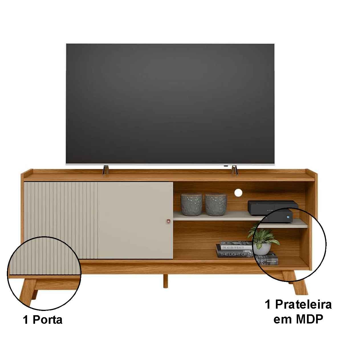 Rack para TV 65 Polegadas 1 Porta 1 Prateleira Laurum  Nature/Off White