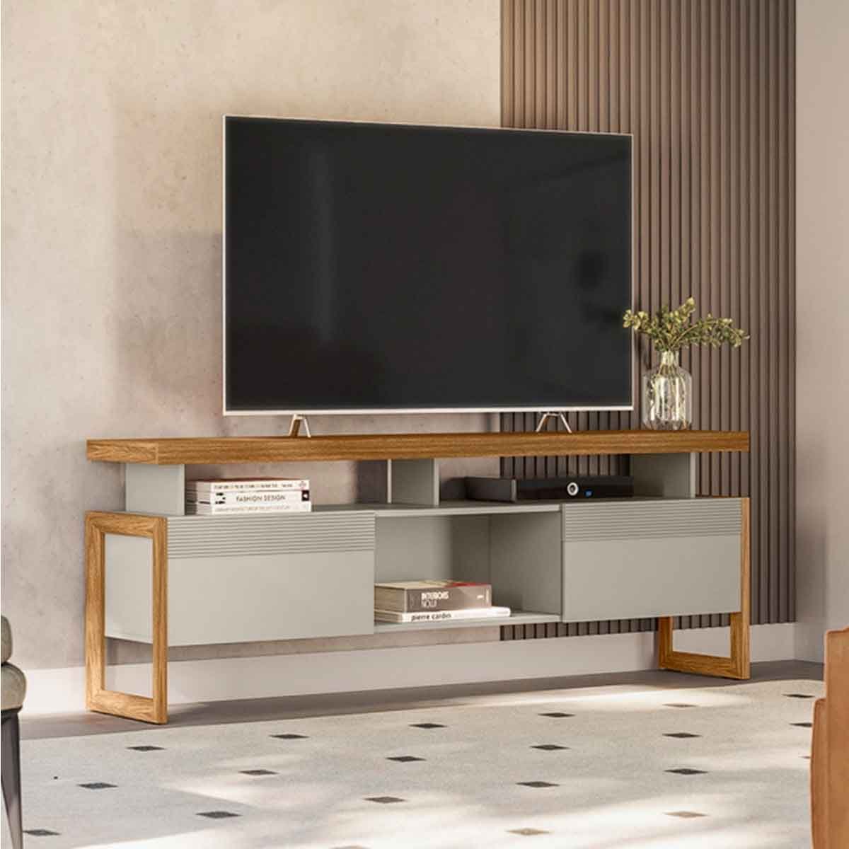 Rack para TV 70 Polegadas 2 Portas com Nicho Jade Nature/Off White