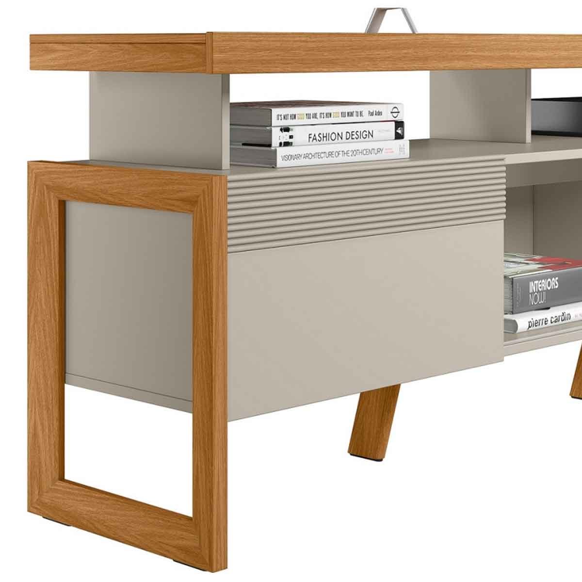 Rack para TV 70 Polegadas 2 Portas com Nicho Jade Nature/Off White