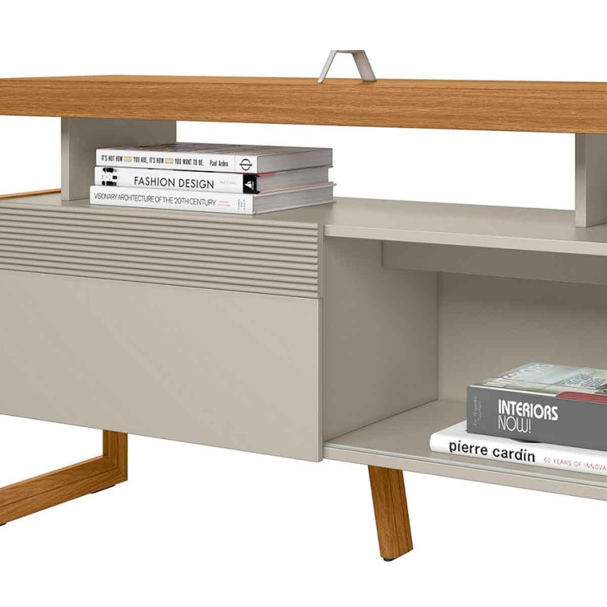Rack para TV 70 Polegadas 2 Portas com Nicho Jade Nature/Off White