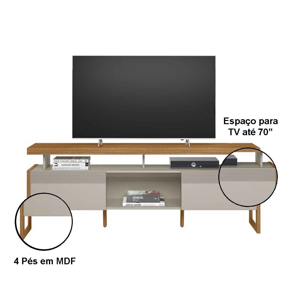 Rack para TV 70 Polegadas 2 Portas com Nicho Jade Nature/Off White