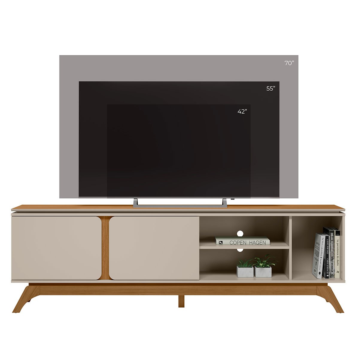 Rack para TV até 70 Polegadas 2 Portas com Nicho Lazul Nature/Off White