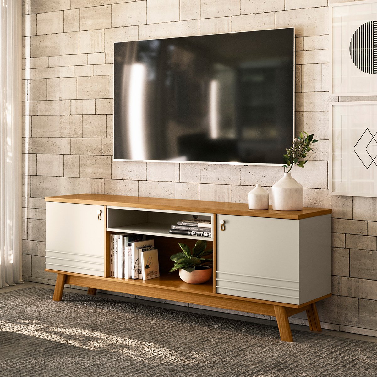 Rack para Tv 75 Polegadas 2 Portas com Nichos Colors  Nature/Off White