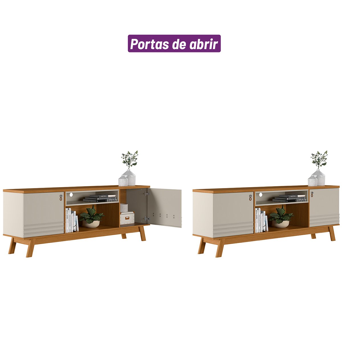Rack para Tv 75 Polegadas 2 Portas com Nichos Colors  Nature/Off White