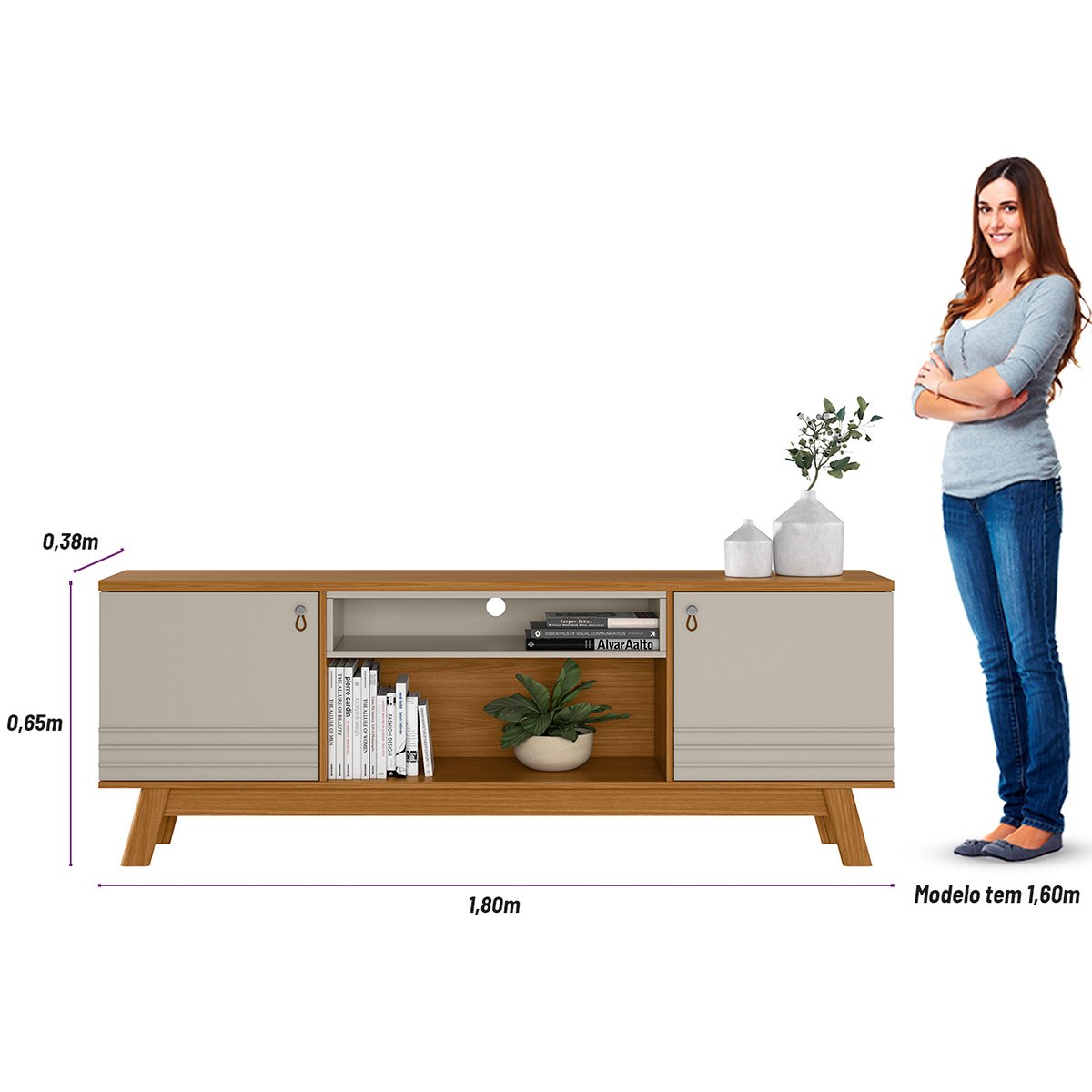 Rack para Tv 75 Polegadas 2 Portas com Nichos Colors  Nature/Off White