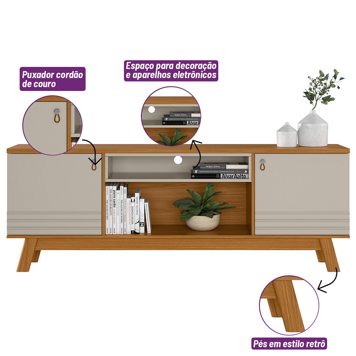 Rack para Tv 75 Polegadas 2 Portas com Nichos Colors  Nature/Off White