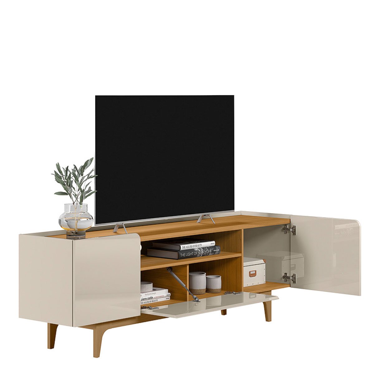 Rack para Tv até 75 Polegadas 3 Portas com Nicho Odette Tauari/Off White