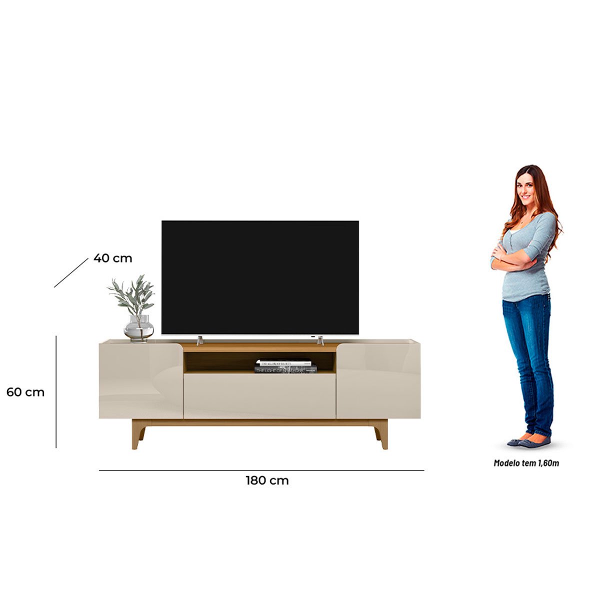 Rack para Tv até 75 Polegadas 3 Portas com Nicho Odette Tauari/Off White