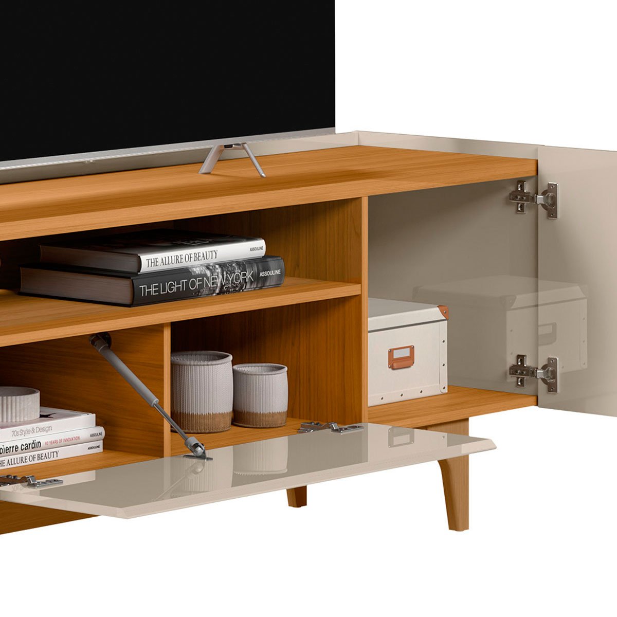 Rack para Tv até 75 Polegadas 3 Portas com Nicho Odette Tauari/Off White