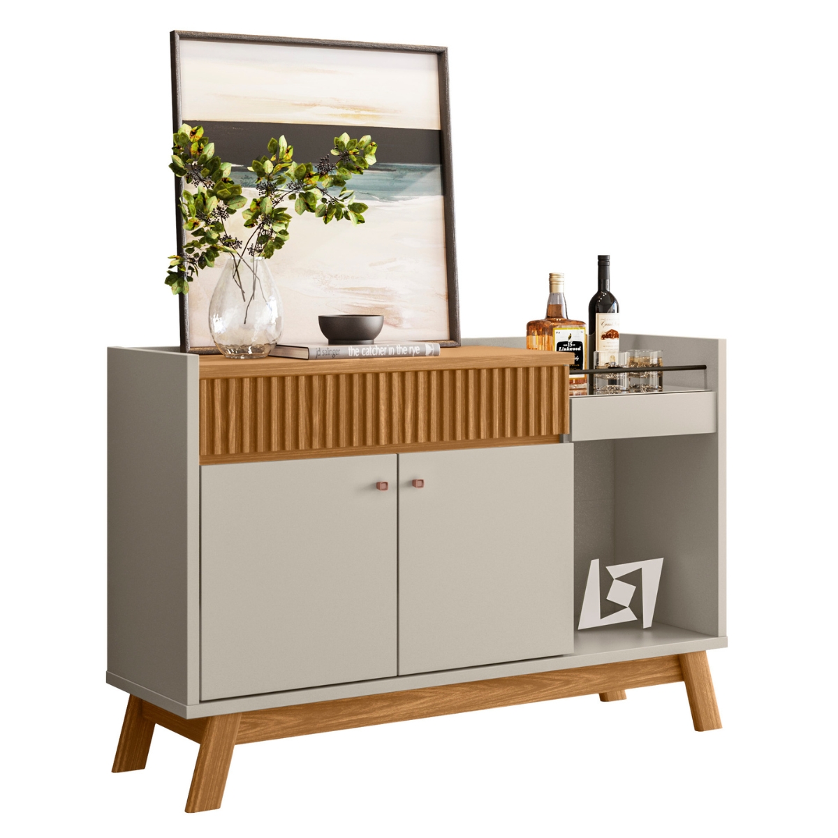 Buffet Aparador com Gaveta Ripada Chicago Nature Off-White