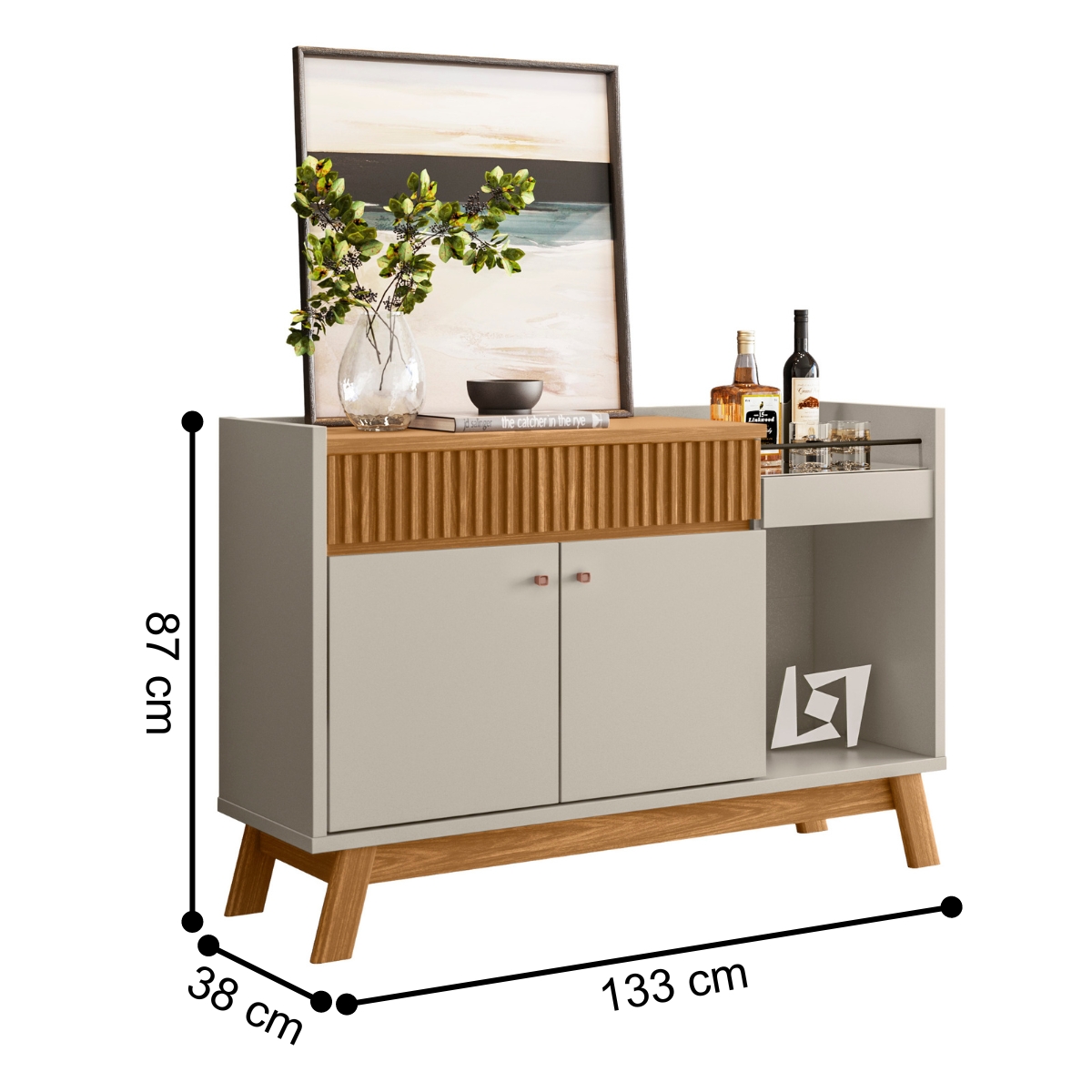 Buffet Aparador com Gaveta Ripada Chicago Nature Off-White