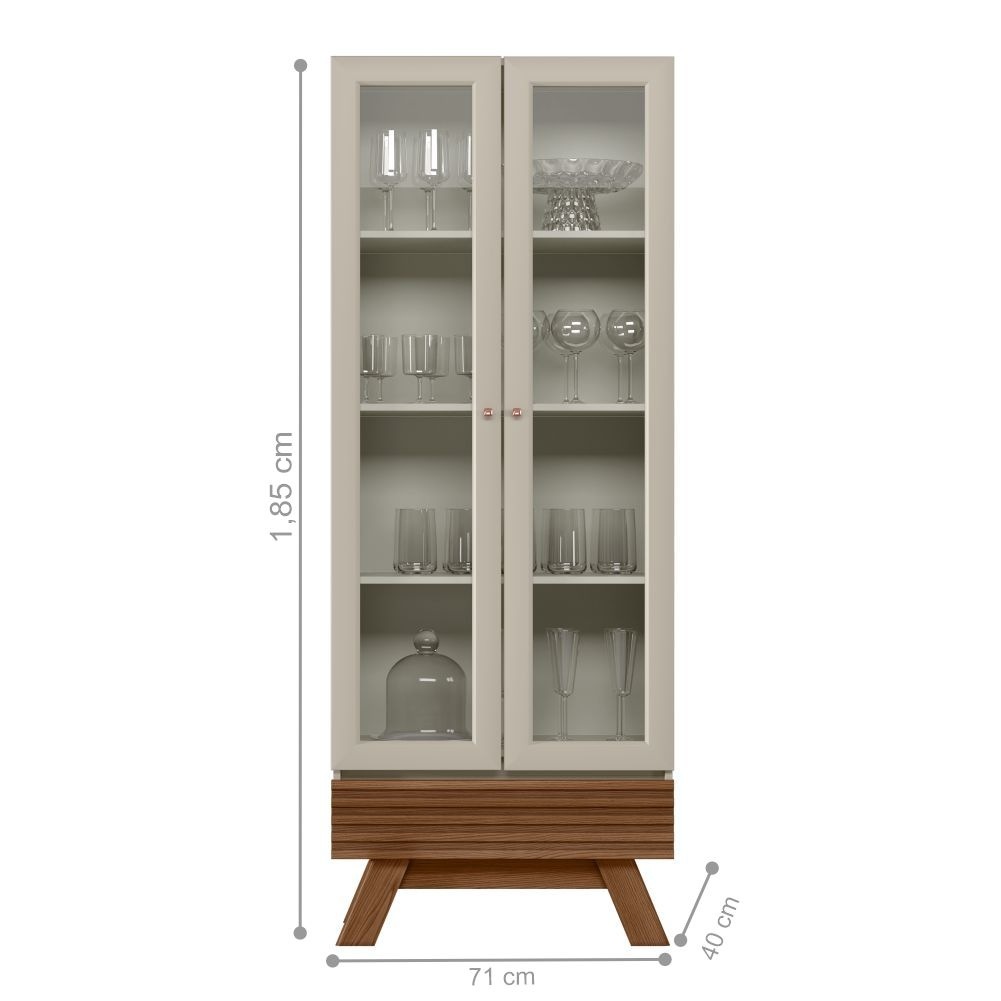Conjunto Cristaleira e Buffet com Ripas Toch Freijo Off White