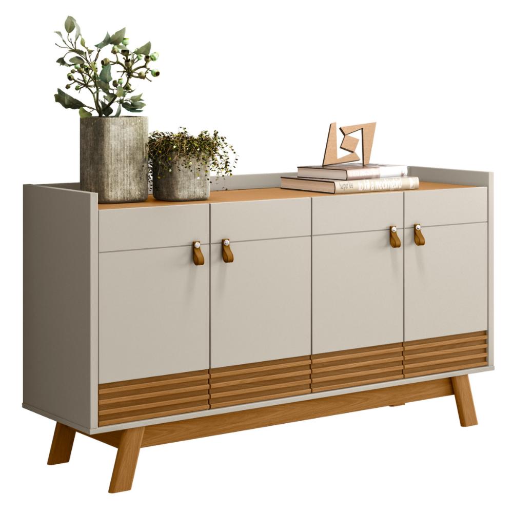 Conjunto Sala Cristaleira e Aparador Akron Nature Off-White