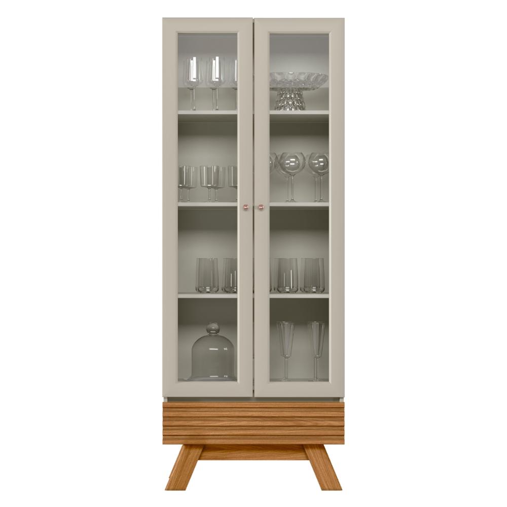 Conjunto Sala Cristaleira e Aparador Akron Nature Off-White