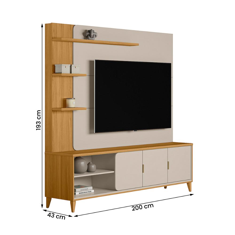 Home Estante Rack Napoli Para TV até 70 Polegadas Tauari/Off White Fosco