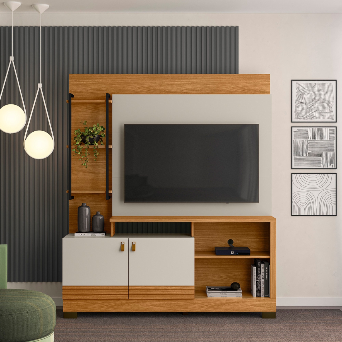 Home para TV 50' com Prateleira Valência Nature Off-White