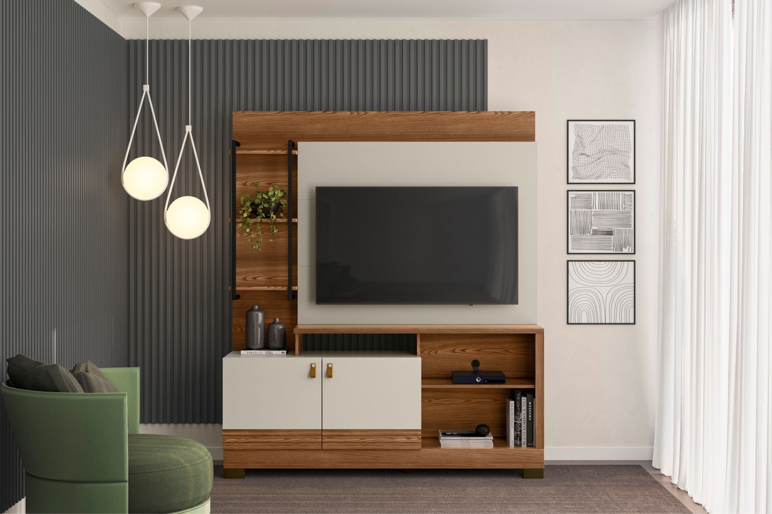 Home para TV Rangers com Ripas Freijo Off White
