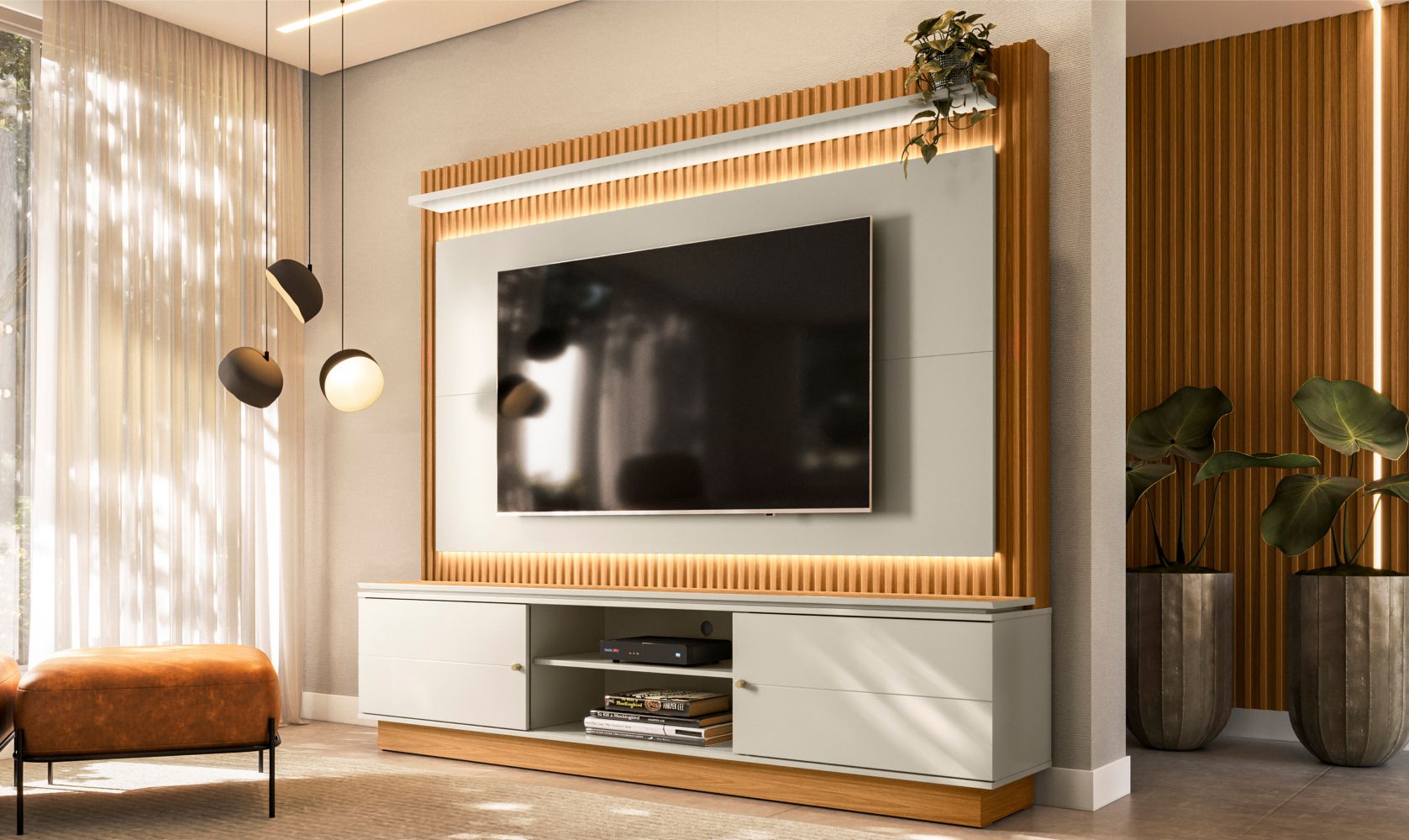 Home para TV ate 75 Polegadas Com Led Bruce Nature Off-White
