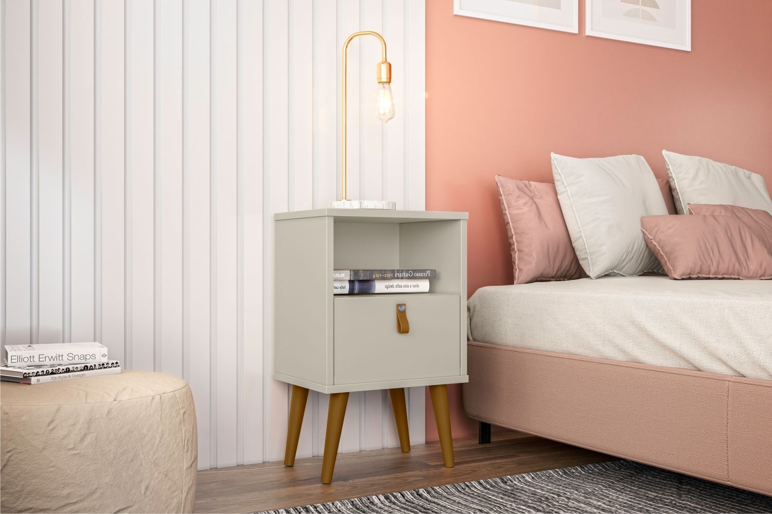 Mesa de Cabeceira Manchester com Gaveta Off White