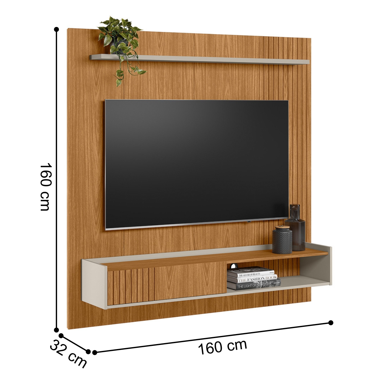 Painel TV 65' Frisado com Prateleira Ávila Nature Off-White