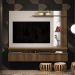 Painel para TV Ripado com Porta Mandonie Freijó Off White