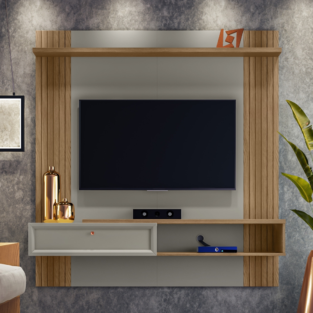 Painel para TV com Porta Kiara Amêndoa Titânio