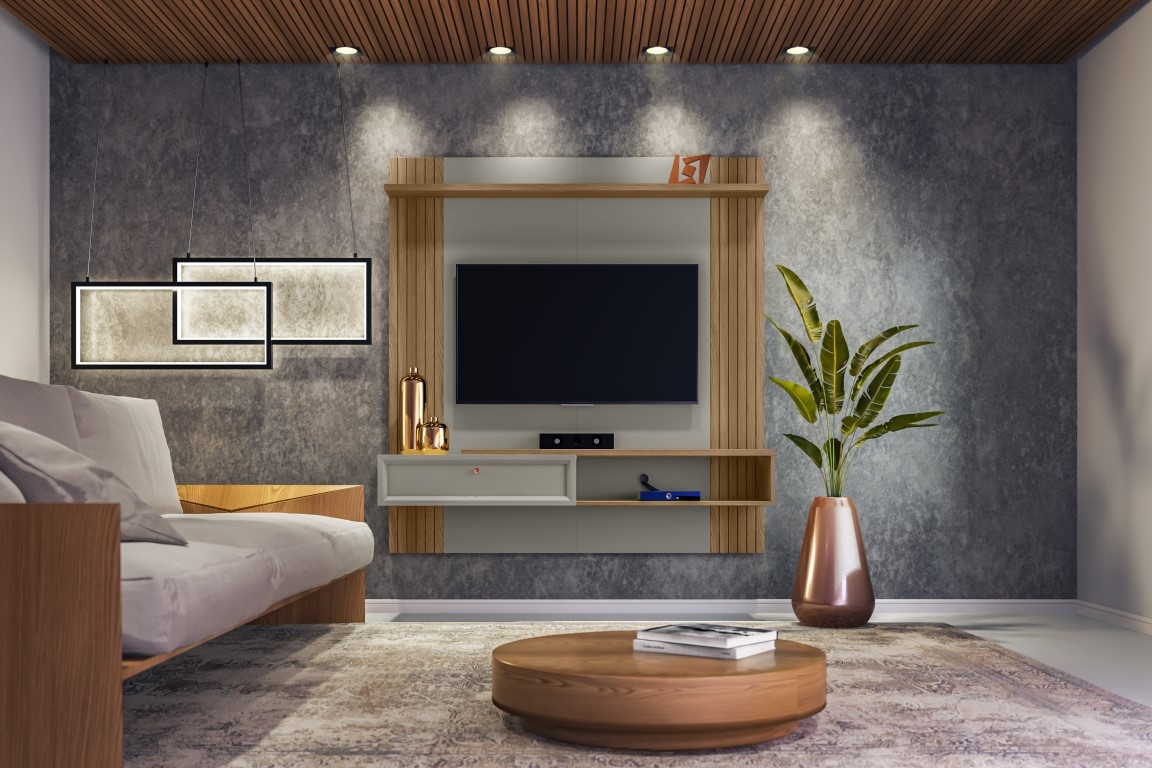 Painel para TV com Porta Kiara Amêndoa Titânio