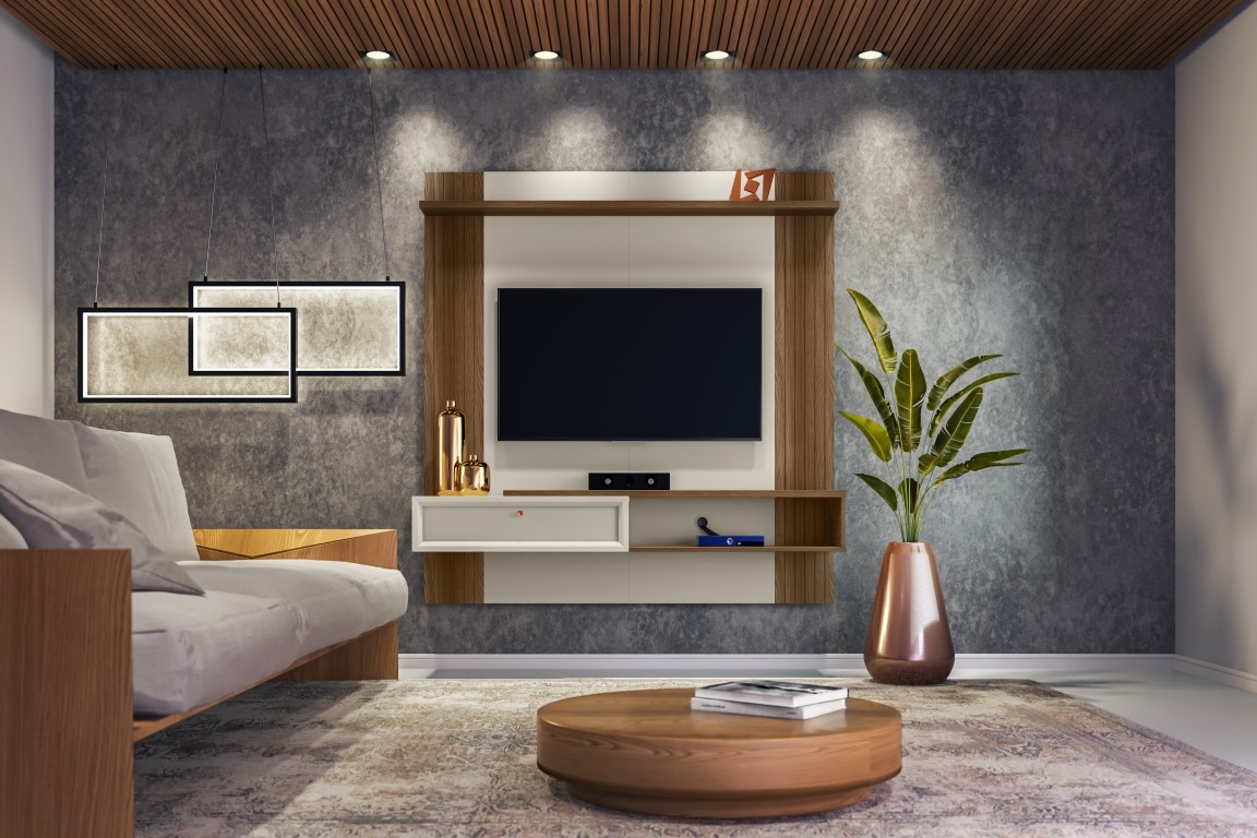 Painel para TV com Porta Kiara Freijó Off White