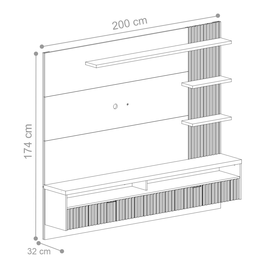 Painel para TV com Ripas Cerci Amêndoa Titânio
