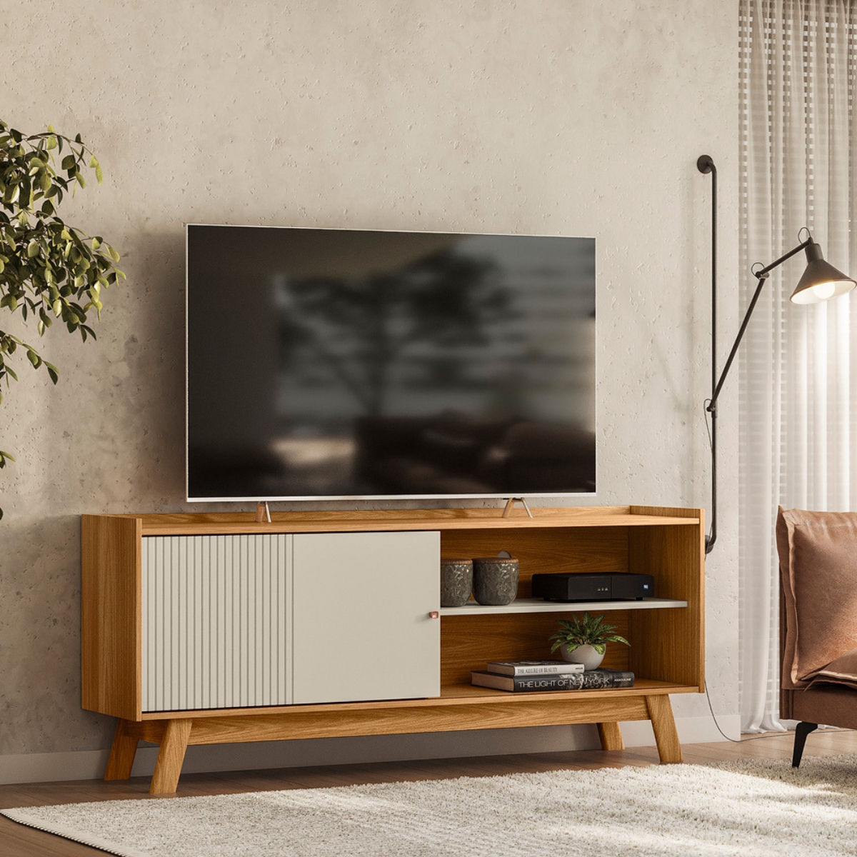 Rack de TV 65 Polegadas com Friso Cardiff Nature Off-White