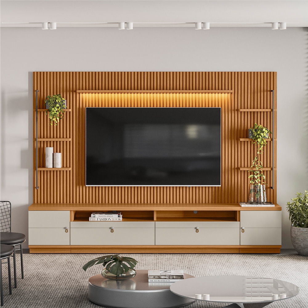 Rack e Painel para TV com 2 Modulos Laterais Hunt Nature Off-White