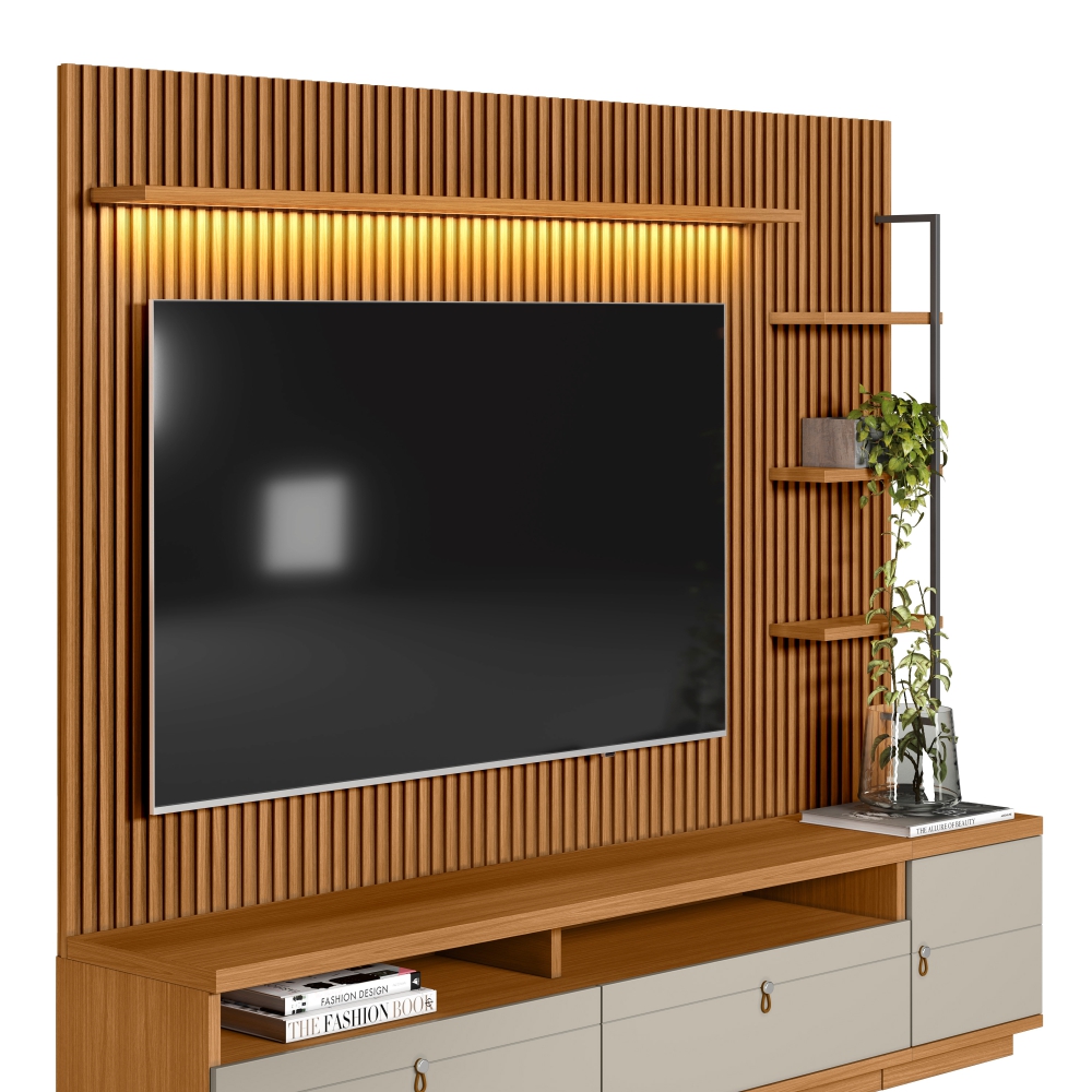 Rack e Painel para TV com Modulo Lateral Bond Nature Off-White