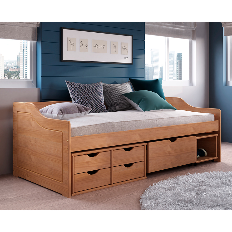 Cama Solteiro Floro Madeira Maciça Amêndoa