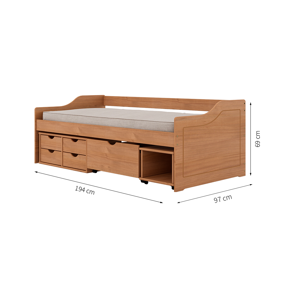 Cama Solteiro Floro Madeira Maciça Amêndoa