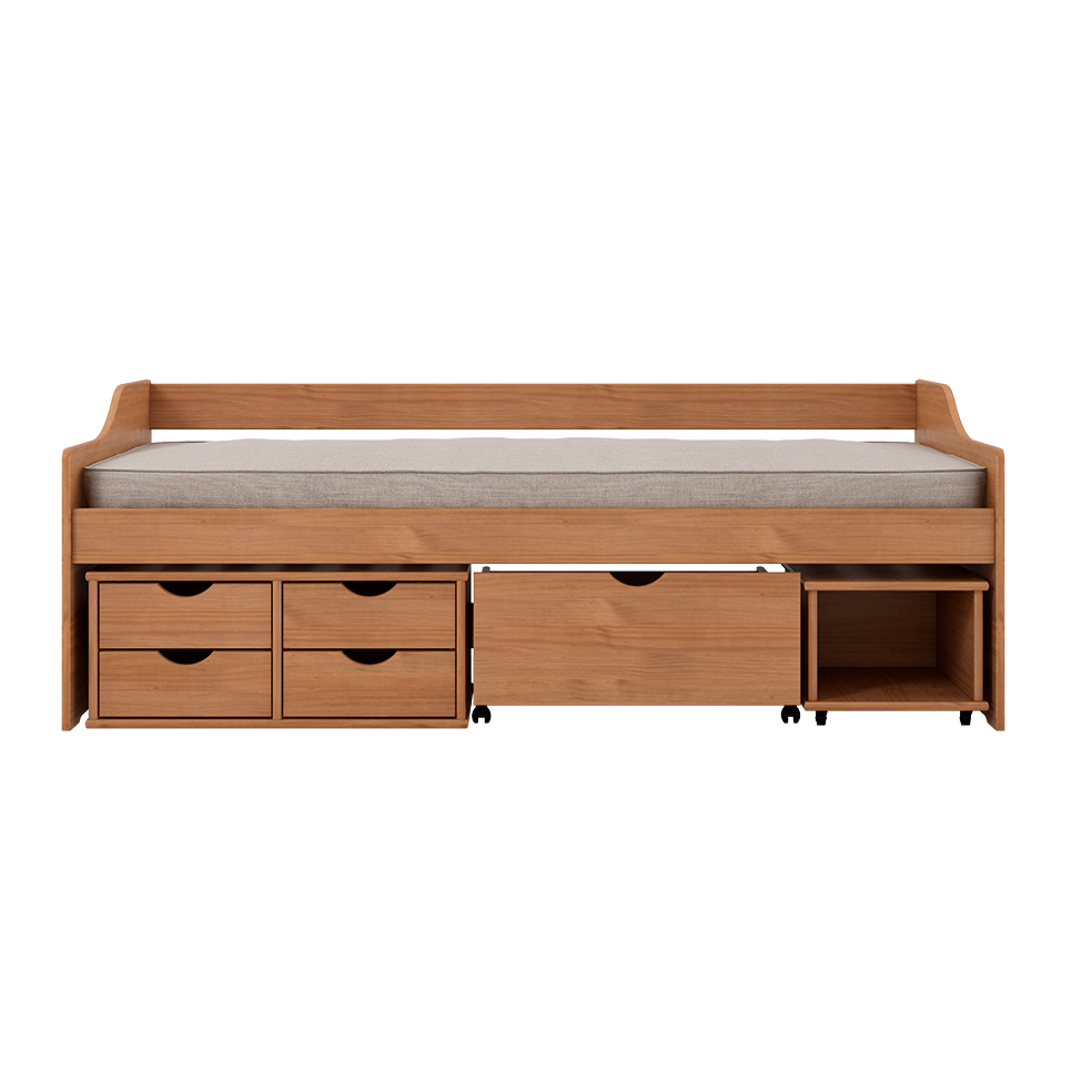 Cama Solteiro Floro Madeira Maciça Amêndoa