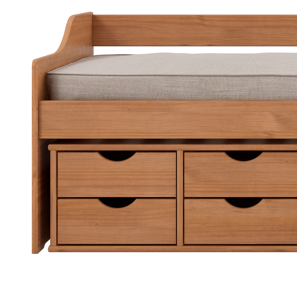 Cama Solteiro Floro Madeira Maciça Amêndoa